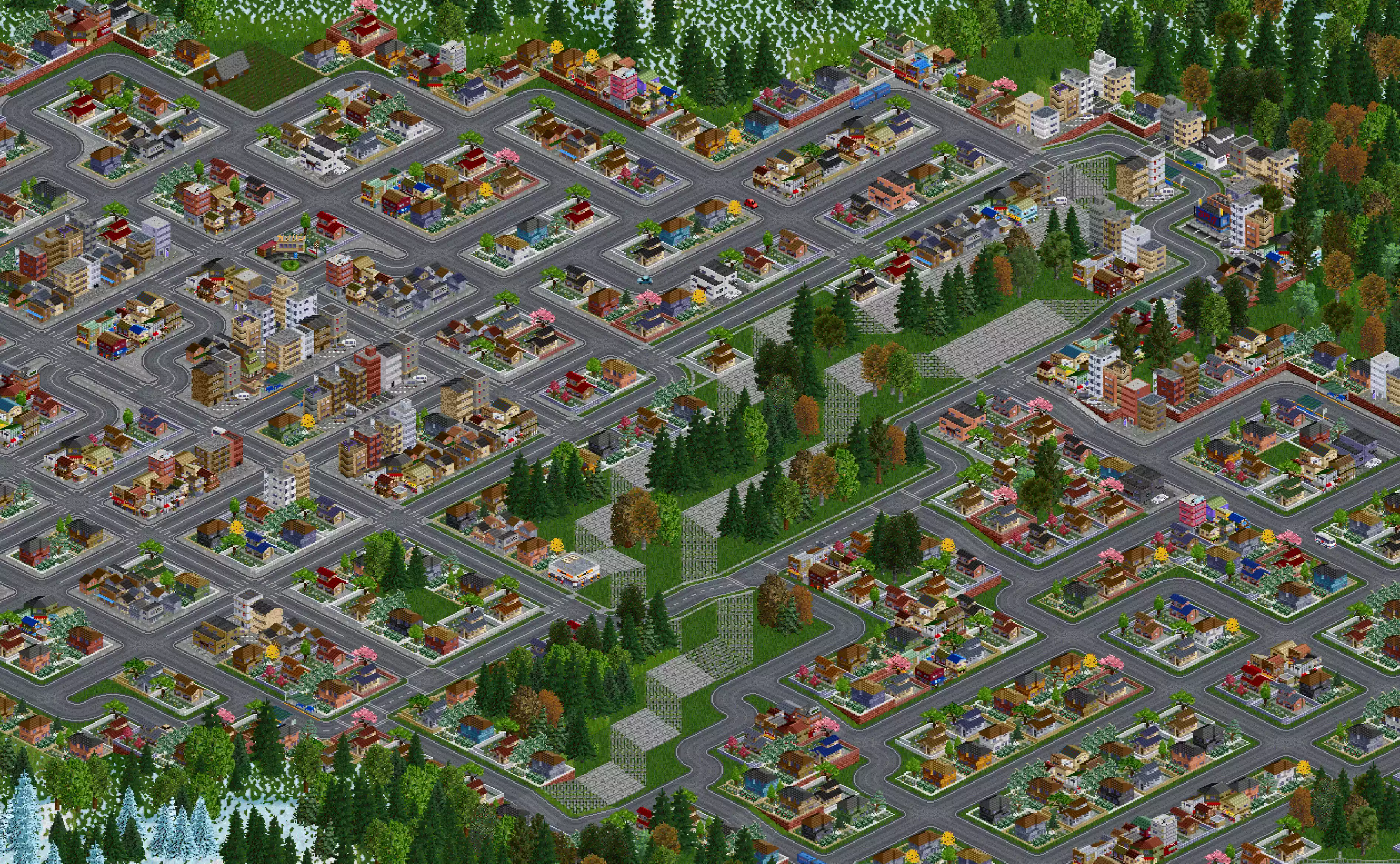 A mixed landscape with roads and trees